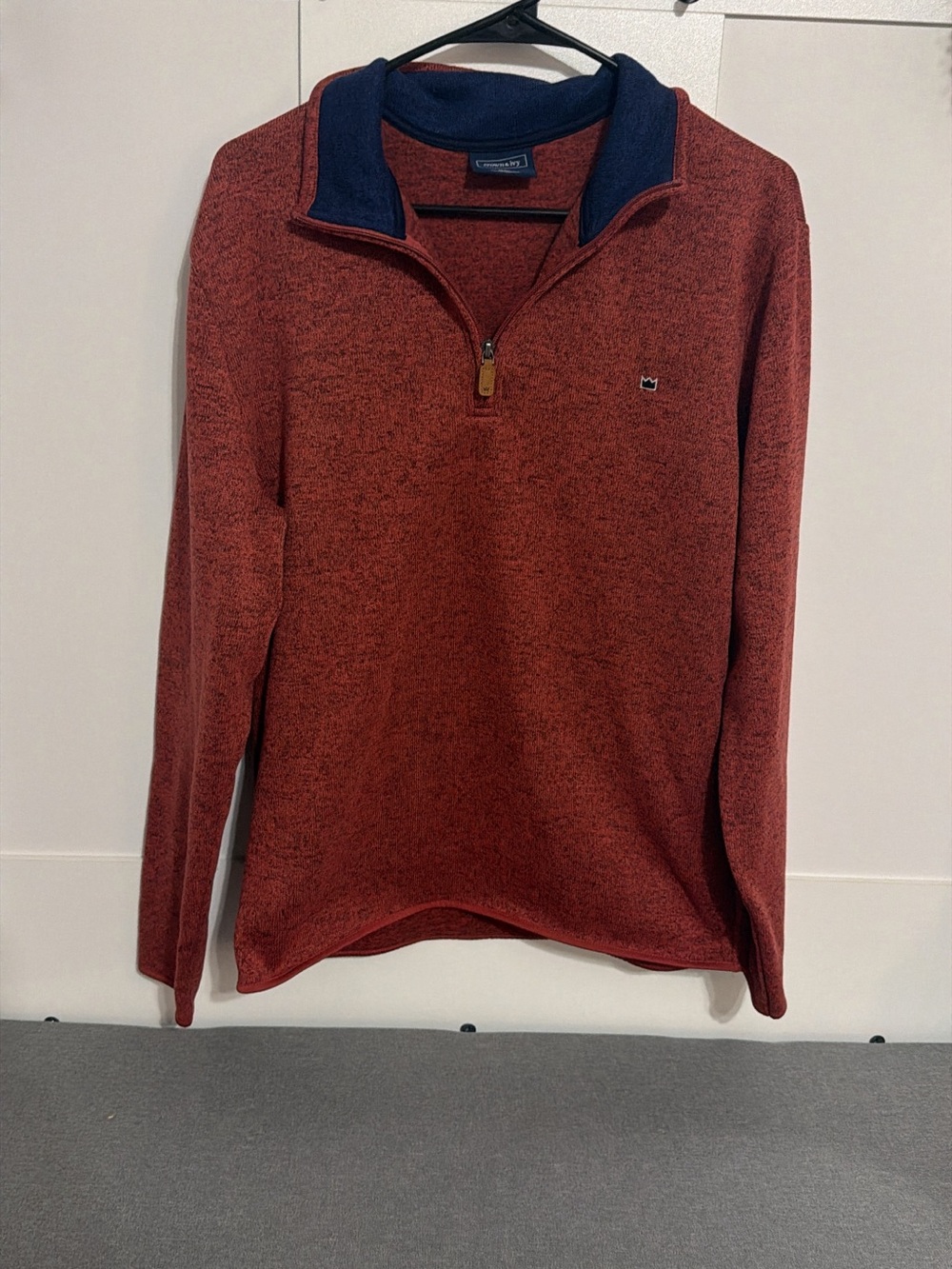 Red Quarter-Zip Men's Sweater with Navy Trim